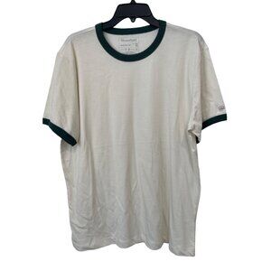Homefield Short Sleeve Ringer TShirt Mens XL Cream Green Cotton Polyester Tee